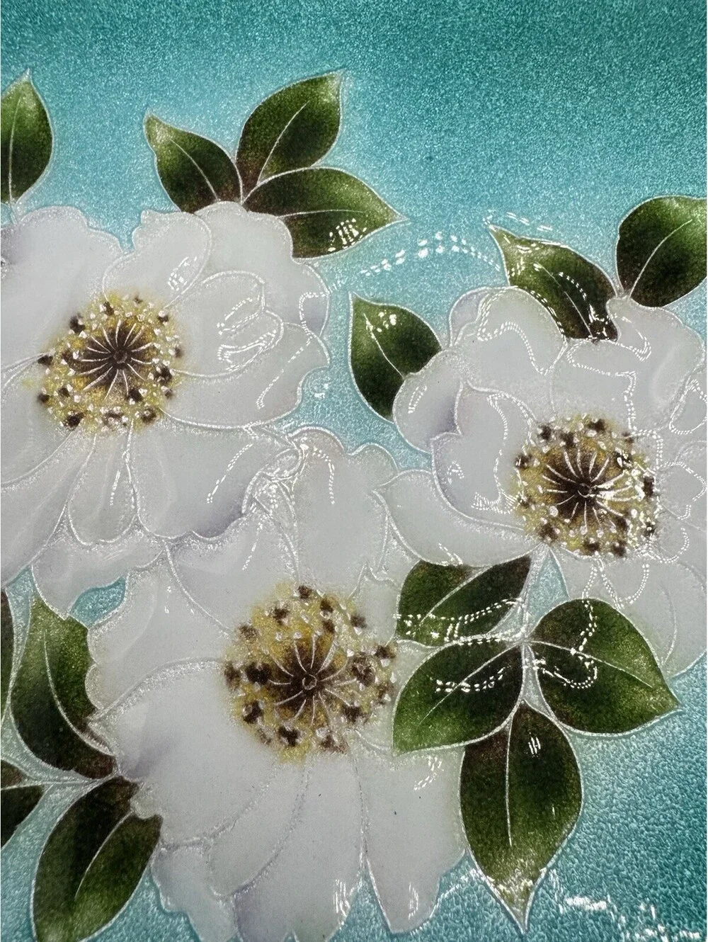 Vintage Japanese Tutanka Cloisonné Plate 7”x7” Square White Floral Motifs